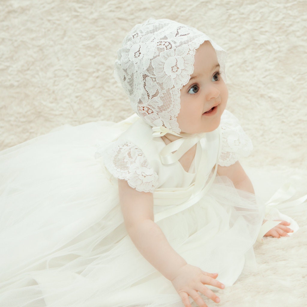 Sheer Lace Christening Bonnet Holly By Adore Baby | notonthehighstreet.com