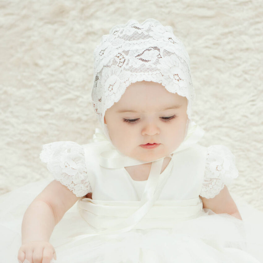 Sheer Lace Christening Bonnet Holly By Adore Baby | notonthehighstreet.com