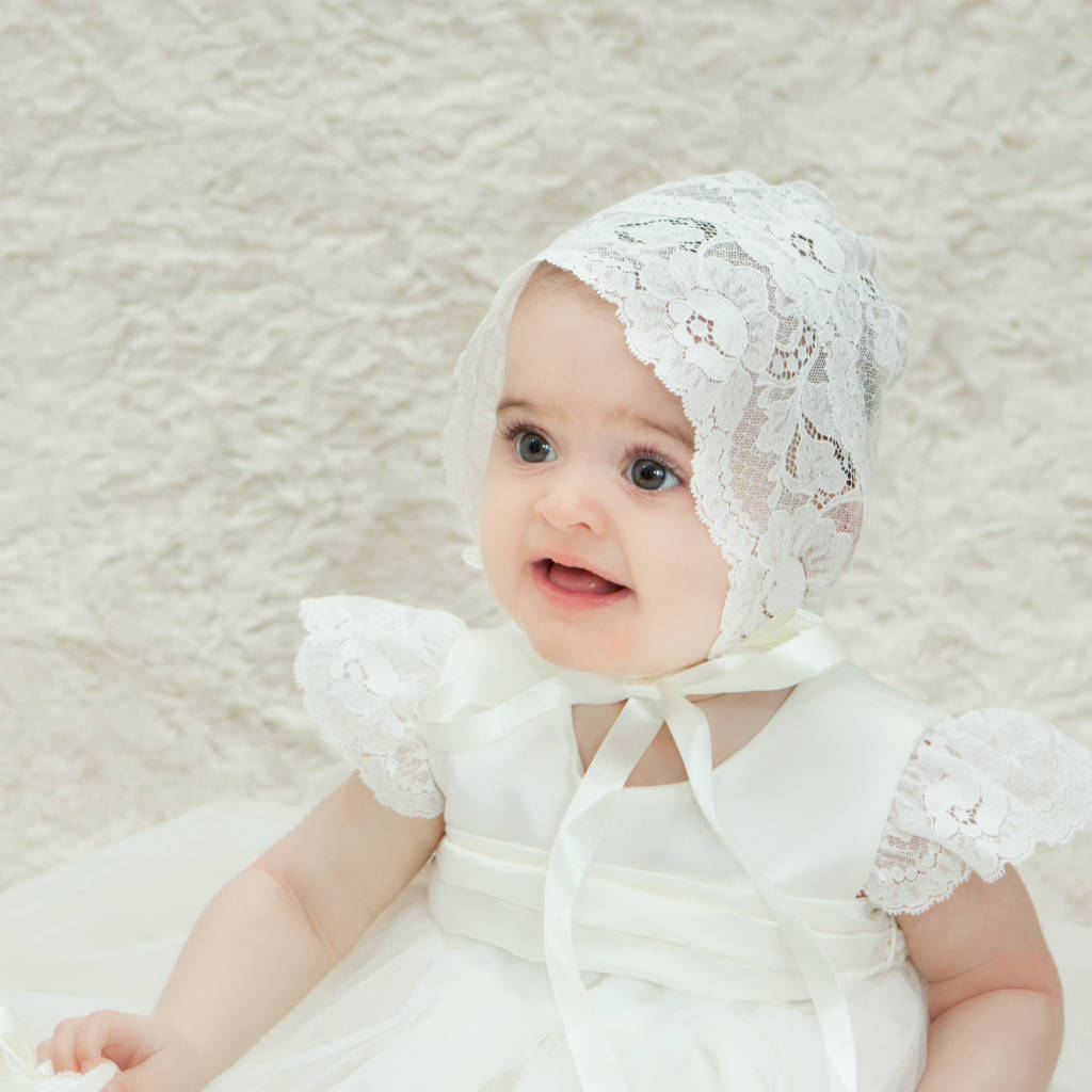 Sheer Lace Christening Bonnet Holly By Adore Baby | notonthehighstreet.com